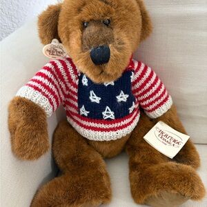 Ganz Heritage Classics “Morley” Brown Teddy Bear with American Flag Sweater